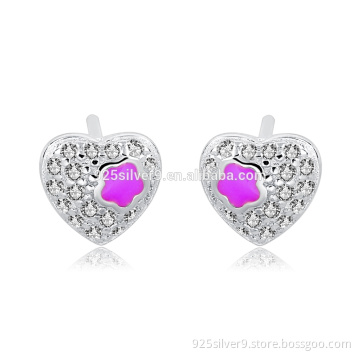 925 sterling silver cubic zirconia heart shape earings with enamel